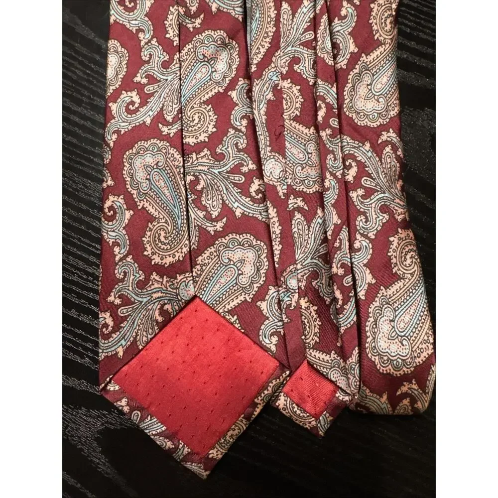 CUSTOM MADE IN ITALY 100% SILK TIE MAROON, TEAL, AND GOLD